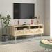 Rattan TV Stand with Solid Wood Feet, TV Console Table for Living Room, Natural