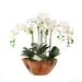 White Real Touch Phalaenopsis Orchids in Rustic Teak Bowl