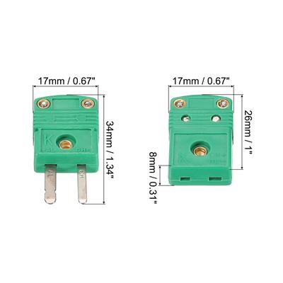 K Type Thermocouple Wire Connectors Male Female Plug 220°C(428°F) Green 3 Set