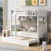 Modern Twin Over Twin Bunk Bed 77.6" Wood Bed Frame with Twin Size Trundle and Bookshelf