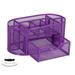 Pen Holder Metal Oval Pencil Cup Desk Organizer 8 Compartments and 1 Drawer for Home Office Purple