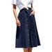 Midi Skirts For Women Long Button Pocket Solid Color High Waist Casual A Line Black Tennis Skirt Long