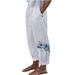 RYRJJ Cotton Linen Pants for Women Wide Leg Casual Butterfly Floral Print Harem Trousers Summer Comfy High Waisted Baggy Pants Pockets(Light Blue M)