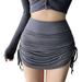 GENEMA Women Sexy High Waist Side Drawstring Ruched Bodycon Mini Pencil Skirt with Inner Shorts Stretchy Solid Color Golf Skort
