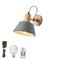 FSLiving Battery Opertaed Wall Sconce Wireless Remote Control Lamp Rechargeable Stepless Dimming LED Bulb Macaron Grey Color Wall Light Fixture Nightstand Lamp for Reading Dorm Stairways - 1 Lamp