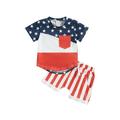 GXFC Toddler Baby Boys 4th of July Outfits Infant Boys Short Sleeve Contrast Color T-Shirts Tops+Stars Print Shorts Set Independence Day Summer Clothes 2Pcs 0-3Y