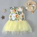 PEASKJP Boho Dress Children Girls Floral Printed Embroidered Short Sleeve Swing Flowy Dress Yellow 3 Years