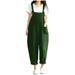 Wycnly Womens Jumpsuits Plus Size Casual Cotton Linen Loose Baggy Pocket Strap Jumpsuits Overalls Trendy Solid Square Neck Sleeveless Long Summer Rompers Green xxxxl