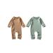 HOANSELAY 2 Pack Toddler Baby Boy Girl Rompers Solid Color Ribbed Long Sleeve Zipper Jumpsuit