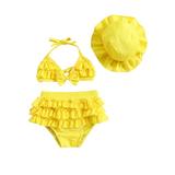 Qtinghua Infant Baby Girl Flower Swimsuit 3Pcs Halter Triangle Tops Ruffle Bottoms Sun Hat Bikini Set Bathing Suit Swimwear Yellow 0-6 Months