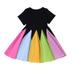 ZCFZJW Kids Toddler Baby Girls Rainbow Dress Princess Cute Loose Flowy Summer Sleeveless Round Neck A-Line Beach Tank Sundress #02-Black 5-6Years