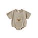 Baby Waffle Romper Newborn Boy Girl Short Sleeve Teddy Bear Front Pocket Bodysuit Tops Cute Summer Outfits