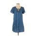 Lucky Brand Casual Dress - Shift Plunge Short sleeves: Blue Print Dresses - Women's Size Small