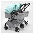 Baby Pram Stroller for Twins-Cozy Compact Twin Stroller,Double Infant Stroller with Tandem Seating,Oversized Canopy,Tandem Umbrella Stroller for Girls Boys (Color : Green)