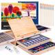 85 Piece Deluxe Wooden Art Supplies, Art Kit with Easel and Acrylic Pad, Art Set for Teens, Adults and Artist Beginners, Creative Gift Box with Wooden Case, Sketching Pencils, Artist Brushes