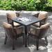 Corrigan Studio® Easmor Square 4 - Person Outdoor Dining Set w/ Cushions Wood/Plastic/Wicker/Rattan in Black/Brown | 31.5 W x 31.5 D in | Wayfair