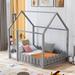 (Slats are not included) House Shaped Full Size Wood Bed Frame with Fence & Roof, Kids' Relax Space, Bedroom Furniture