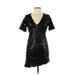 GB Cocktail Dress - Mini Plunge Short sleeves: Black Print Dresses - New - Women's Size X-Small
