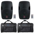 (2) Rockville BPA12 12 Bluetooth 1200w DJ PA Speakers+Carry Bags