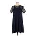 Ann Taylor LOFT Casual Dress - A-Line Crew Neck Short sleeves: Blue Print Dresses - Women's Size X-Small