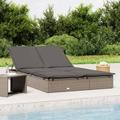 Bain de soleil à 2 places - Chaise de jardin Transat de jardin avec coussins gris résine tressée