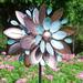 Hourpark 75 inch Lotus Double-Side Kinetic Metal Wind Spinner for Outdoor Garden Decor Blue&Brown
