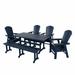 WestinTrends Dylan Adirondack Patio Dining Set for 6 All Weather Poly Lumber Outdoor Table and Chairs Set of 4 71 Trestle Table and Adirondack Dining Chair with Dining Bench Navy Blue