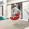 Patio Lounge Chair White Wicker Rattan Hanging Swing Chair for Bedroom Balcony Garden Red