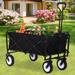 Collapsible Wagon Cart Folding Wagon Garden Cart Portable Beach Wagon with Wheels & Adjustable Handle for Garden Sport Shopping Beach Trip Black