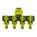 Gecheer 4 Way Garden Hose Splitters Diverter Tap Hose Connector Hose Splitter Distributor with 4 Individual On-Off Switch for Outdoor Sprinkler Irrigation Systems