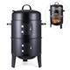 YouLoveIt 3 in 1 Vertical Charcoal BBQ Smoker Grill Charcoal Smoker Heavy Duty Round BBQ Grill for Outdoor Cooking Charcoal Grill with Thermometer Outdoor Home Party