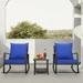 Waroom 3pcs Bistro Rocking Chair Set Outdoor Conversation Chairs with Table PE Wicker Royal Blue