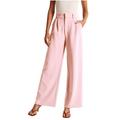 RYRJJ Plus Size Wide Leg Pants for Women Work Business Casual High Waisted Dress Pants Comfy Flowy Trousers Office(Pink M)