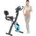 Folding Exercise Bike with Arm Workout Recumbent Exercise Bike Fitness Upright and Recumbent X-Bike with 10-Level Adjustable Resistance LCD Display Light Blue