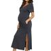 Baycosin Maternity Dress For Photoshoot Round V Neck Short Sleeve Lactation Dress Solid Color Long Dresses