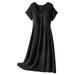 Baycosin Maternity Maxi Dress Thread Maternity Dress Thin Round Neck Short Sleeve Maternity Breastfeeding Dress