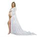 Baycosin Maternity Dress for Photography V-neck Lace Gown Split Front Maxi Pregnancy Dresses for Photoshoot