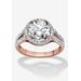 Women's 3 Tcw Round Cubic Zirconia Halo Double Shank Ring In Rose Gold-Plated by PalmBeach Jewelry in Rose Gold (Size 8)