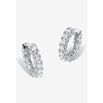 Women's 2.40 Tcw Cubic Zirconia Silvertone Hoop Earrings With Surgical Steel Posts (.5") by PalmBeach Jewelry in Silver