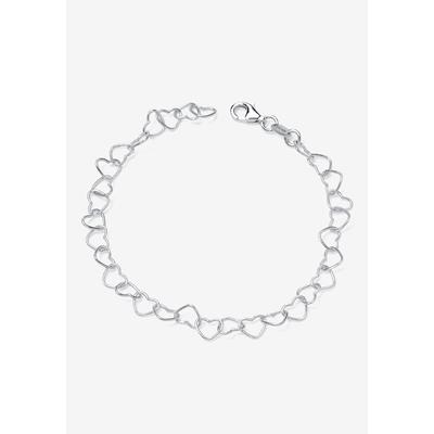 Women's Sterling Silver Heart Link Ankle Bracelet 11" by PalmBeach Jewelry in Silver