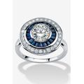 Women's 3.46 Tcw Round Cz And Sapphire Circle Ring In Platinum-Plated Sterling Silver by PalmBeach Jewelry in Silver (Size 6)