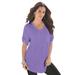 Plus Size Women's V-Neck Boyfriend Slub Tunic by Roaman's in Vintage Lavender (Size M) Long Shirt