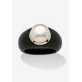 Women's 10K Black Pearl Ring Round Cultured Pearl Black Jade Yellow Gold Ring by PalmBeach Jewelry in Black (Size 6)