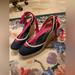 J. Crew Shoes | Cute Preppy J. Crew Navy And Pink Cloth Tie-Up Wedges, Sz 7 | Color: Blue/Pink | Size: 7