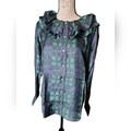 J. Crew Tops | J. Crew Collection Silk Twill Ruffle Collar Blouse Plaid Sz Med Nwt | Color: Blue/Green | Size: M