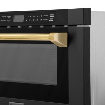 "ZLINE Autograph Edition 24"" 1.2 cu. ft. Built-in Microwave Drawer in Black Stainless Steel and Gold Accents - ZLINE Kitchen and Bath MWDZ-1-BS-H-G"