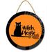 Eveokoki 11 Witch Please Halloween Sign for Front Door Round Wooden Hanging Wreaths for Home Wall Decor Halloween Day Party Decoration Outdoor Indoor