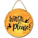 Eveokoki 11 Witch Please Hanging Sign for Front Doorï¼Œ Round Wooden Wreath for Home Wall Decorï¼Œ Halloween Day Festival Decoration Outdoor Indoor