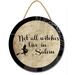 Eveokoki 12 Not All Witches Lives in Salem Halloween Sign for Front Doorï¼ŒRound Wooden Hanging Wreaths for Home Wall Decor Halloween Day Party Decoration Outdoor Indoor