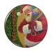 Christmas Holiday Greetings Santa Claus Holly Pinback Button Pin